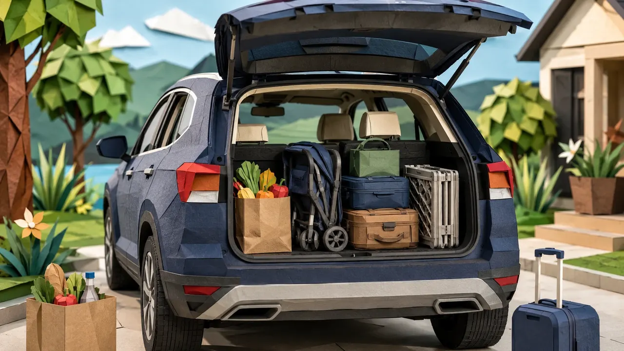Papercraft road-trip scene showing a generic vehicle used for a weekend test